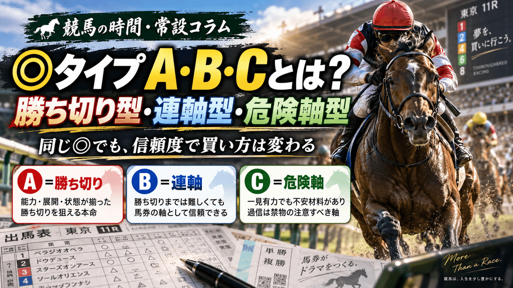 競馬予想の◎タイプA・B・Cと勝ち切り型・連軸型・危険軸型の違い